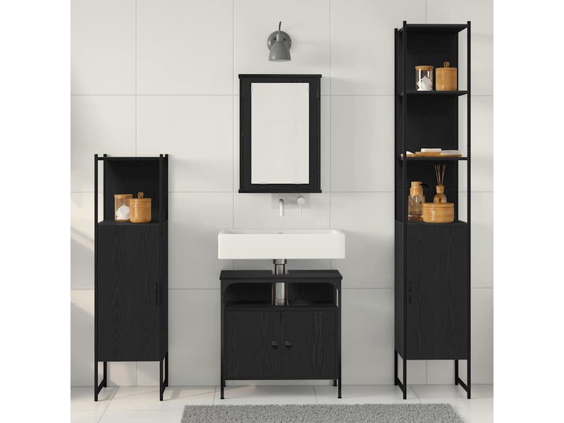 Ensemble de mobilier de salle de bain 4 pc chêne noir cf64511 - Conforama D