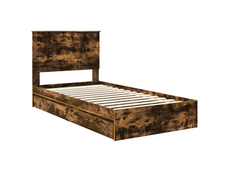 Lit simple- lit adulte - lit de rangement chêne fumé 100 x 200 cm bois d'ingénierie - Conforama C