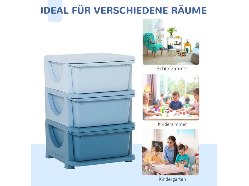 Meuble de rangement enfant 37x37x56,5 cm – bleu – 3 tiroirs amovibles, assise et pieds surélevés  - Conforama D