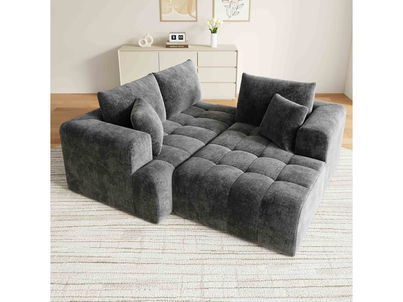 Canapé d'angle modulable 3 places 244.5x136x79 cm, canapé nuage sans structure, tissu chenille, design bas, coussins inclus - gris - Conforama E