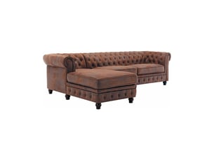 Canapé d'angle edgar – marron chocolat capitonné – 4 places – angle droit style chesterfield