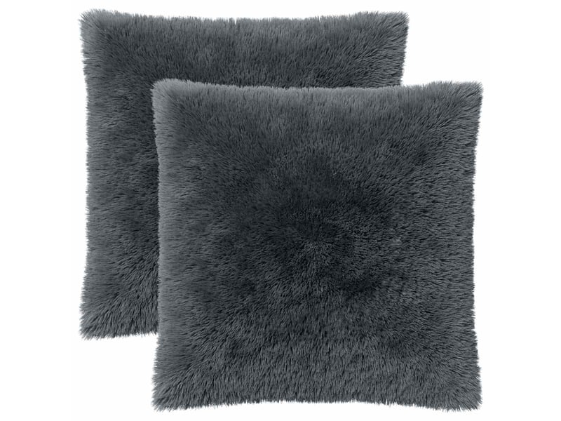  Lot de 2 coussins avec oreiller, coussins décoratifs heerlen anthracite fleece pv cf50372  - Conforama A