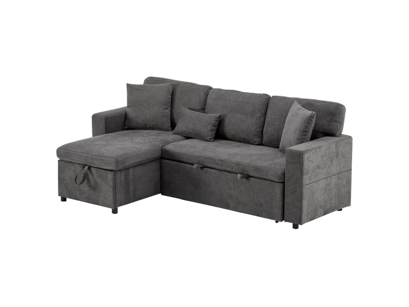  Canapé d’angle convertible réversible 214 x 131 cm – gris foncé – usb, rangement et 3 coussins intégrés  - Conforama D