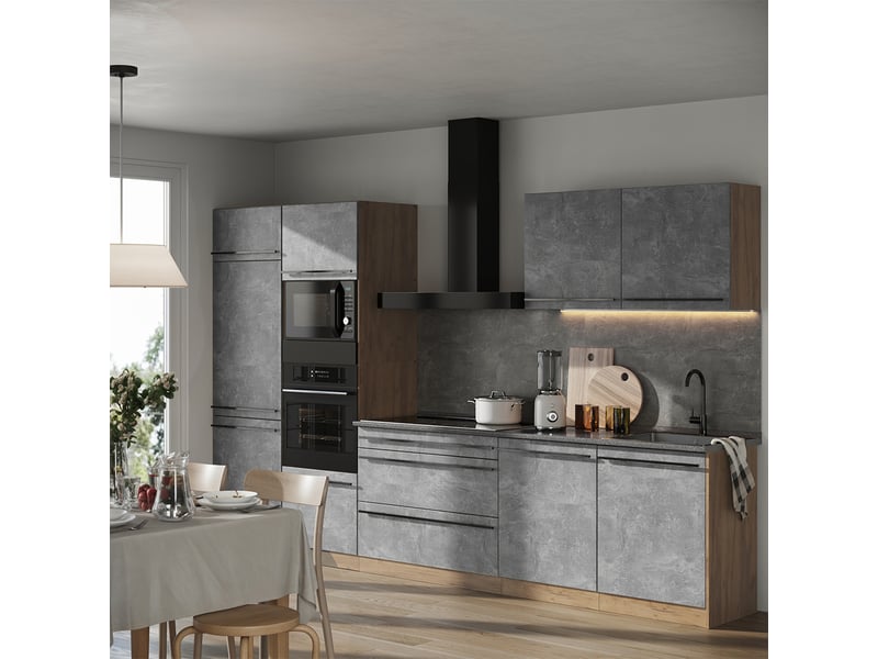 Vicco cuisine, bétonchêne doré, 340cm plan de travail marbre - Conforama C