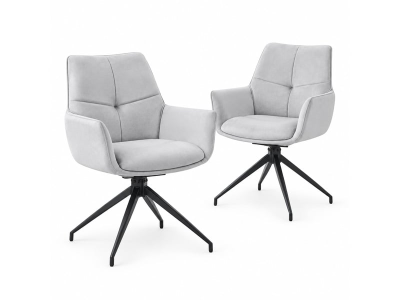  Lot de 2 chaises de salle à manger pivotantes 360°,tissu et métal noir,gris clair  - Conforama A