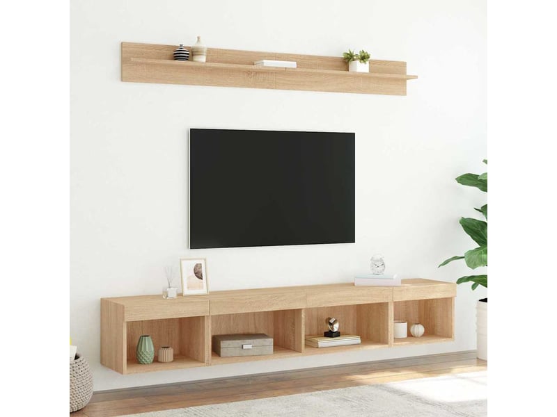  Unités murales tv avec led 5 pcs chêne sonoma bois d'ingénierie shl76858  - Conforama D