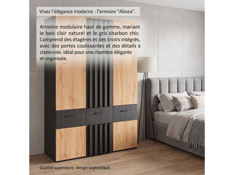 Armoire blanche 135x45x200 cm avec 2 tringles et 2 tiroirs, rangement modulable pour chambre - Conforama B