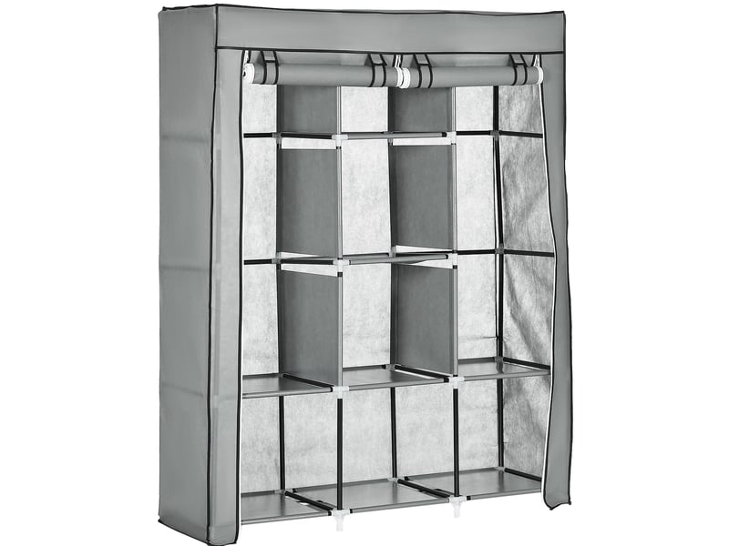  Armoire en tissu 125x43x162,5 cm avec 2 barres et 8 niveaux de rangement métal gris clair  - Conforama A