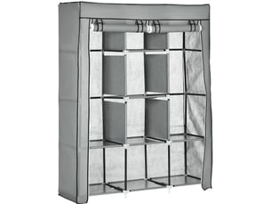 Armoire en tissu 125x43x162,5 cm avec 2 barres et 8 niveaux de rangement métal gris clair
