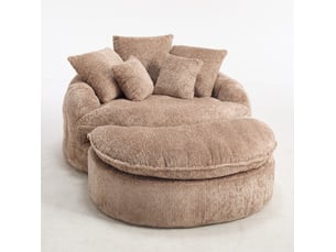 Fauteuil rond surdimensionné 138x190.5x63 cm, dossier large, coussins inclus, mousse dense, polyester, café