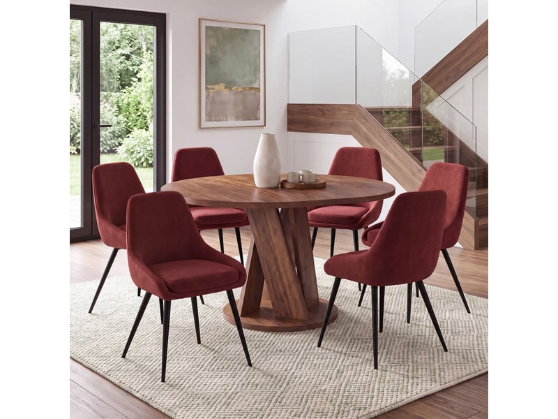 Lot de 6 chaises thalya en velours bordeaux avec accoudoirs  - Conforama B