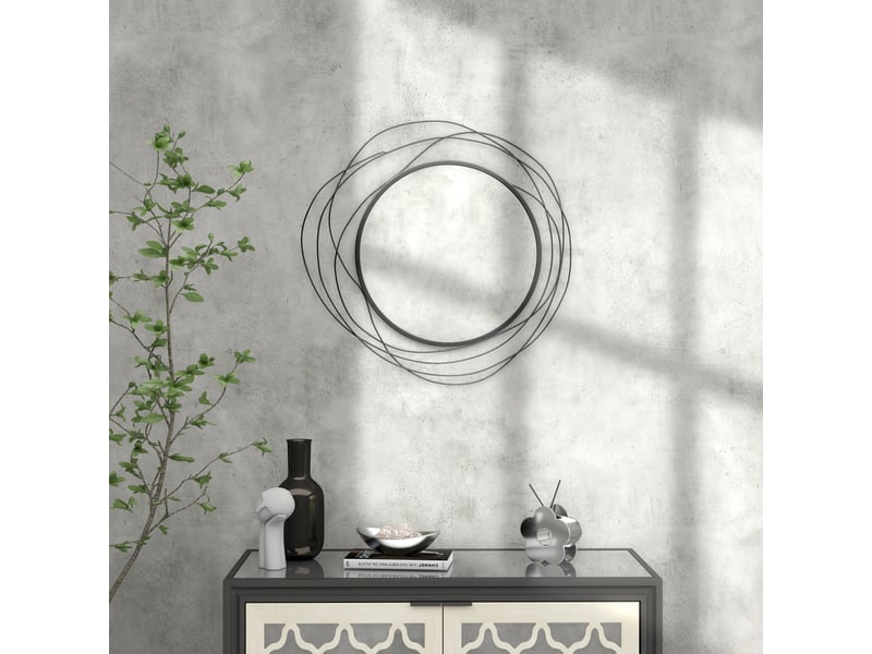  Miroir rond en métal filaire noir, diamètre φ65 cm, décoration style moderne  - Conforama W