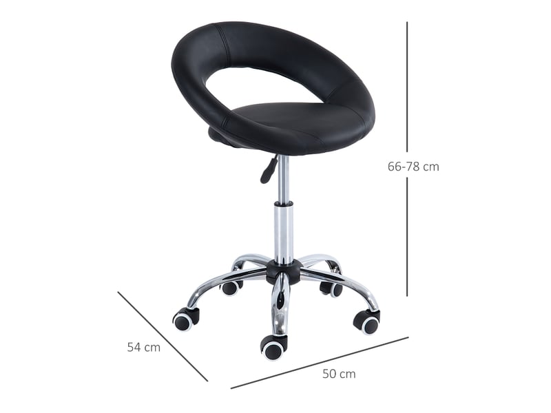  Tabouret à roulettes réglable en hauteur avec dossier ergonomique - lpospi - pivotant 360°, simili cuir noir  - Conforama D