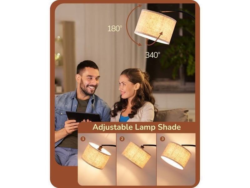 Lampe arc 161 cm noir beige en lin orientable e27 6w led 370618_AABIW23259_6_DROPFR - Conforama B