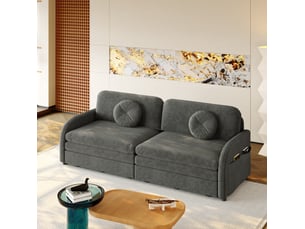Canapé-lit convertible 3 places 205x84 cm – gris – coulissant 3-en-1, poches latérales et coussins