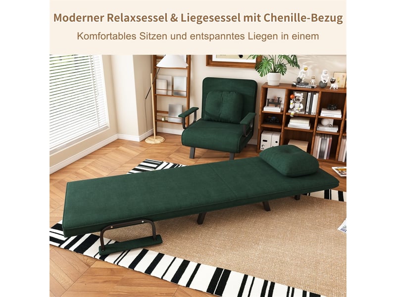  Fauteuil de relaxation convertible 60 x 60 x 80 cm – dossier réglable 5 positions lit 180° – chenille – vert foncé  - Conforama D
