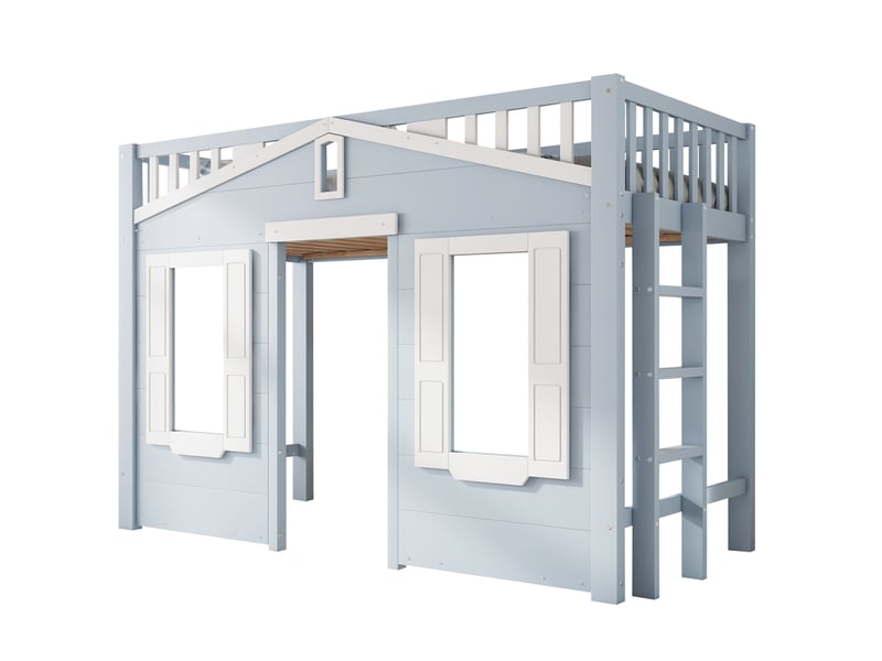 Lit mezzanine enfant 90x200 cm bleu et blanc avec échelle réversible - Conforama A