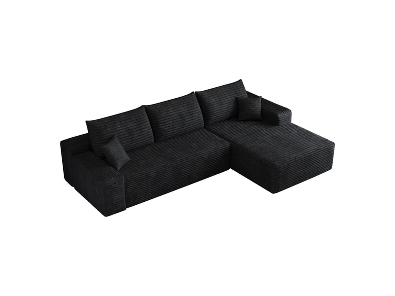 Canapé d'angle modulable noir 3 places avec méridienne - velours côtelé - 270 cm - sans montage - Conforama A