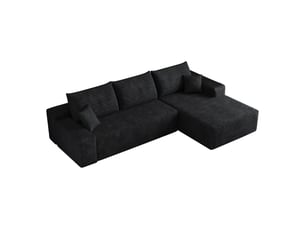 Canapé d'angle compressé réversible fixe <strong>KORFEE</strong> <strong></strong> 3 places Velours côtelé Noir