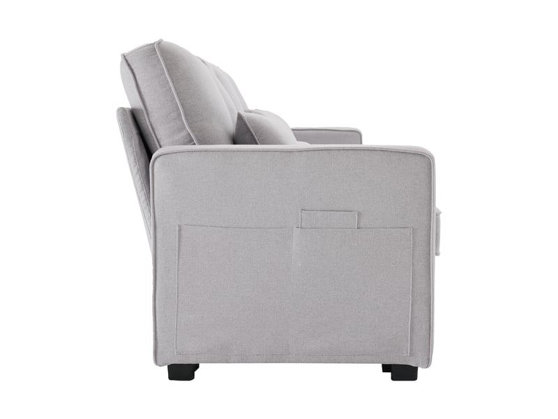  Canapé droit 4 places 290x83x88 cm avec console intégrée, 2 porte-gobelets, 2 ports usb et poches de rangement, lin, gris  - Conforama C