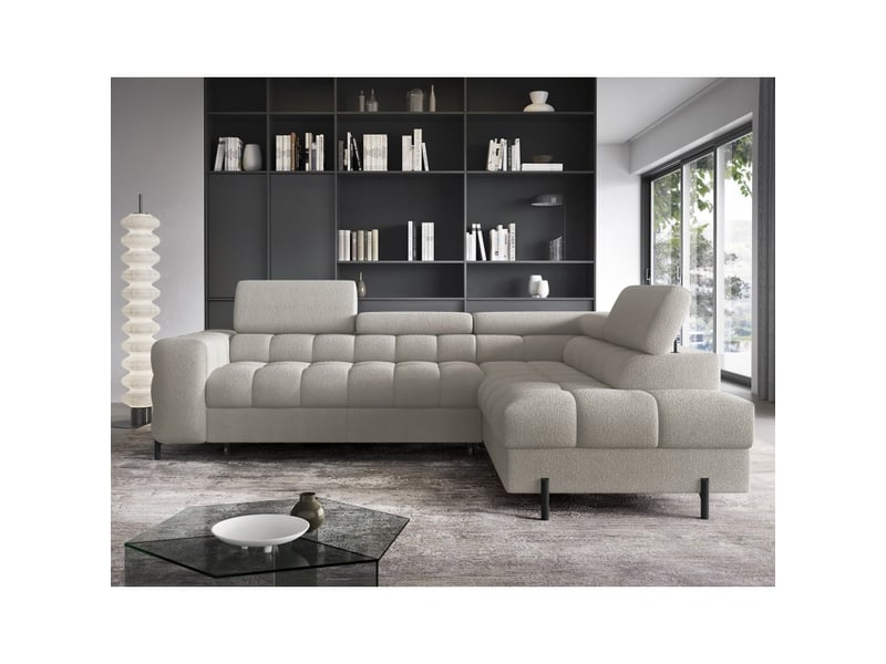 Canapé d'angle droit convertible beige 5 places ferrum avec méridienne 276x93x200cm - Conforama E