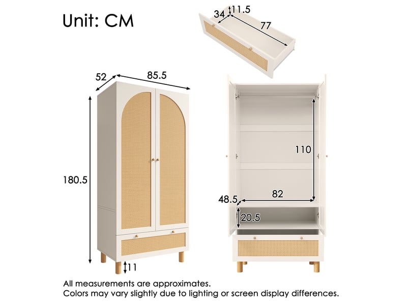  Armoire penderie 2 portes rotin et 1 tiroir blanc 85.5 x 52 x 180.5 cm AB20107980W - Conforama C