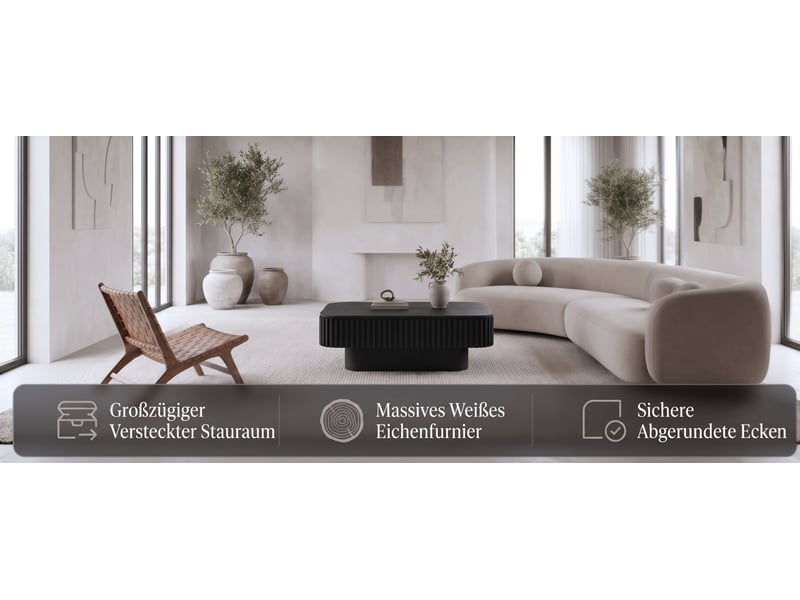 Table basse rectangulaire 98x60x35 cm noire en bois massif et mdf avec rangement dissimulé et assemblage rapide pour salon chambre appartement ou bureau evarich - Conforama B