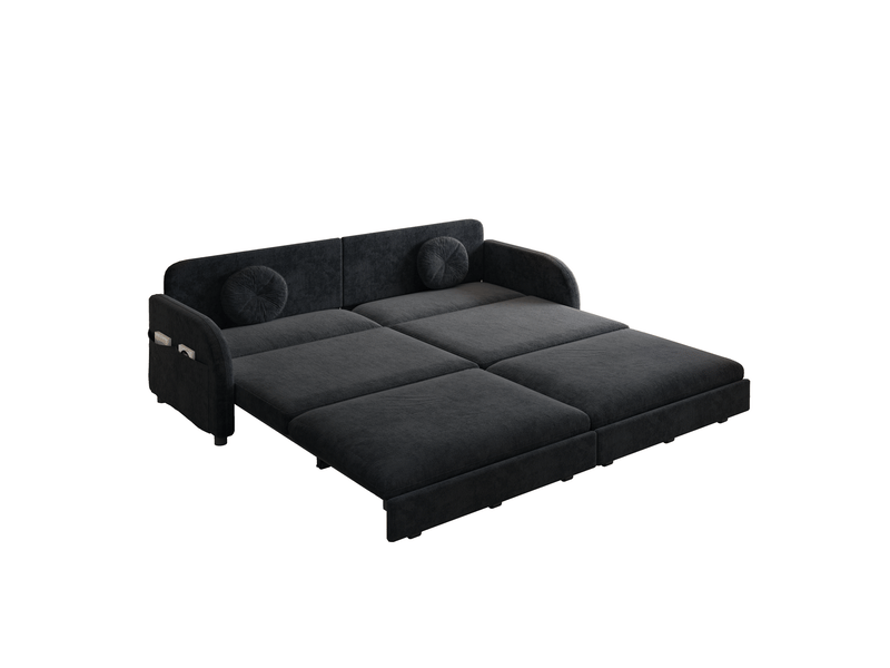 Canapé 3 places 3-en-1 extensible 206x84x90 cm en chenille noir - Conforama E