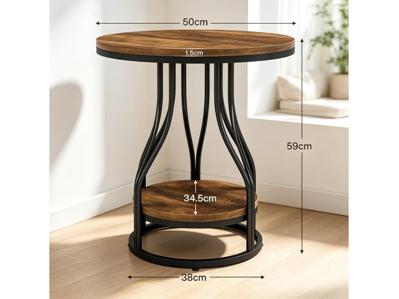  Table d'appoint ronde 50x50x59 cm en métal et panneau de particules avec étagère noir et marron chicfurn  - Conforama D