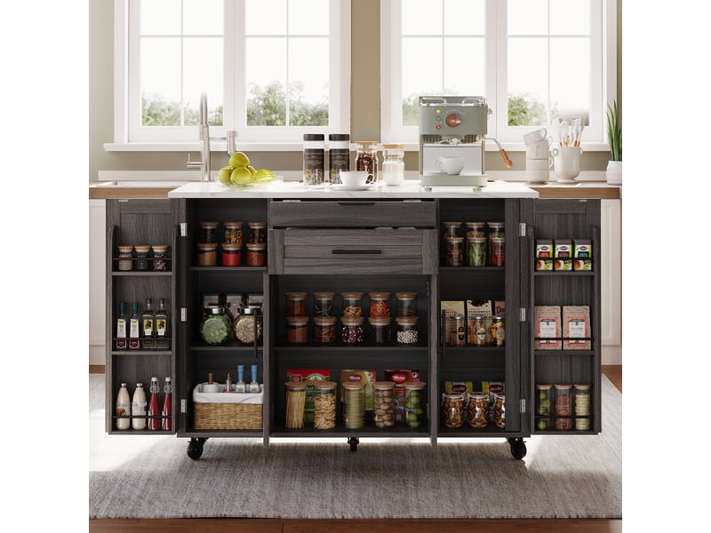  Desserte 4 portes 2 tiroirs coloris gris mdf desserte gris - Conforama B
