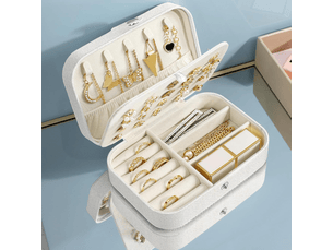 Boite à bijoux,petit coffret à bijoux voyage organisateur de bijoux,pour bagues, boucles, d'oreilles, colliers, bracelets (blanc)