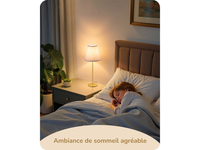  Lumiere led de table 2 lampes de chevet beige lin dore 2700k e27 4w 370618_AACUS27294_6_DROPFR - Conforama E