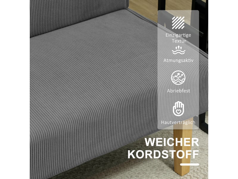 Canapé droit 2 places sans accoudoirs en velours côtelé gris 110 x 62 x 85 cm  - Conforama D