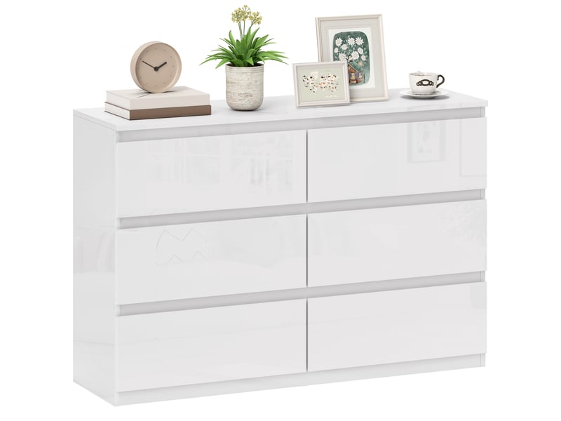  Commode en bois à 6 tiroirs, meuble de chambre moderne et multifonctionnel, 112 x 34 x 75 cm, blanc  - Conforama A