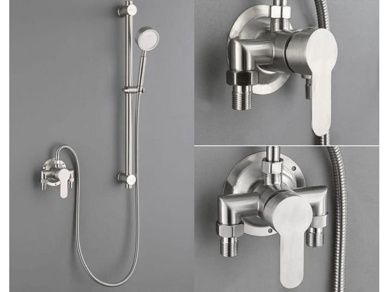  Robinet de douche mural en acier inoxydable 304, bec verseur supérieur, finition brossée  - Conforama B