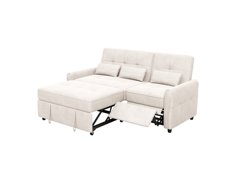 Canapé convertible 3 places 176 x 148 x 83 cm beige en chenille, dossier réglable et surface extensible  - Conforama A