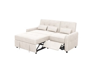 Canapé convertible 3 places 176 x 148 x 83 cm beige en chenille, dossier réglable et surface extensible