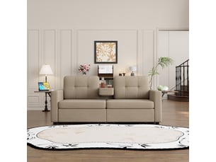 Canapé 2 places en chenille avec rangement intégré, table d’appoint réglable et porte-gobelets - kaki