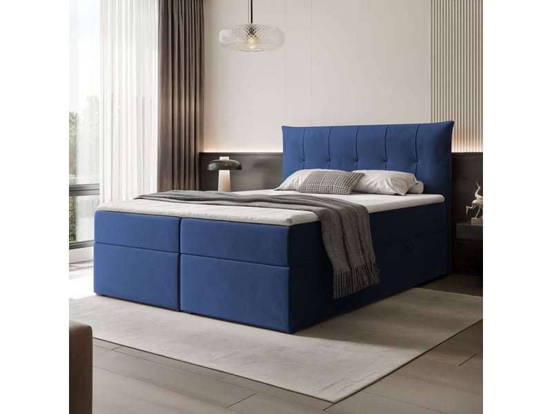  Lit coffre chester - 160x200 cm - avec matelas et surmatelas - velours dense - bleu marine CHESTER - Conforama B