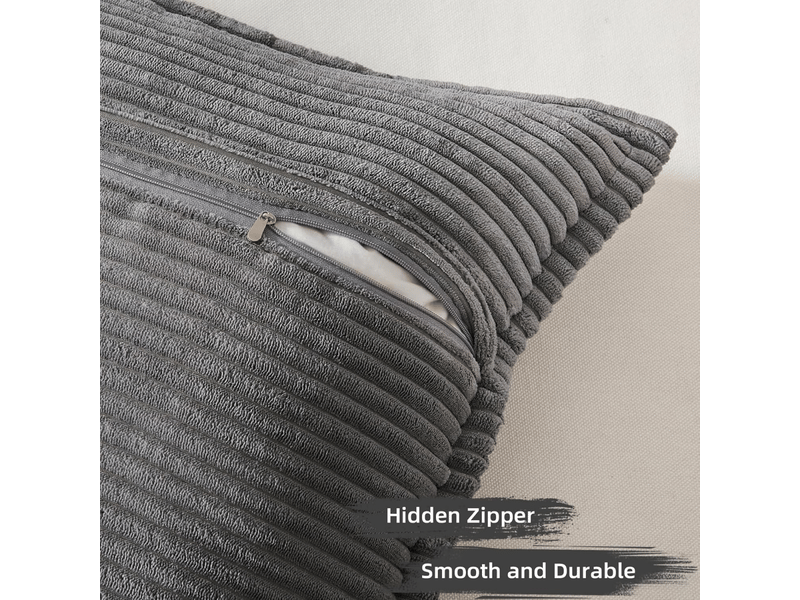  Lot de 2 coussins de canapé couleur velours côtelé, coussins de canapé décoratifs, 45 x 45 cm m, gris foncé  - Conforama C