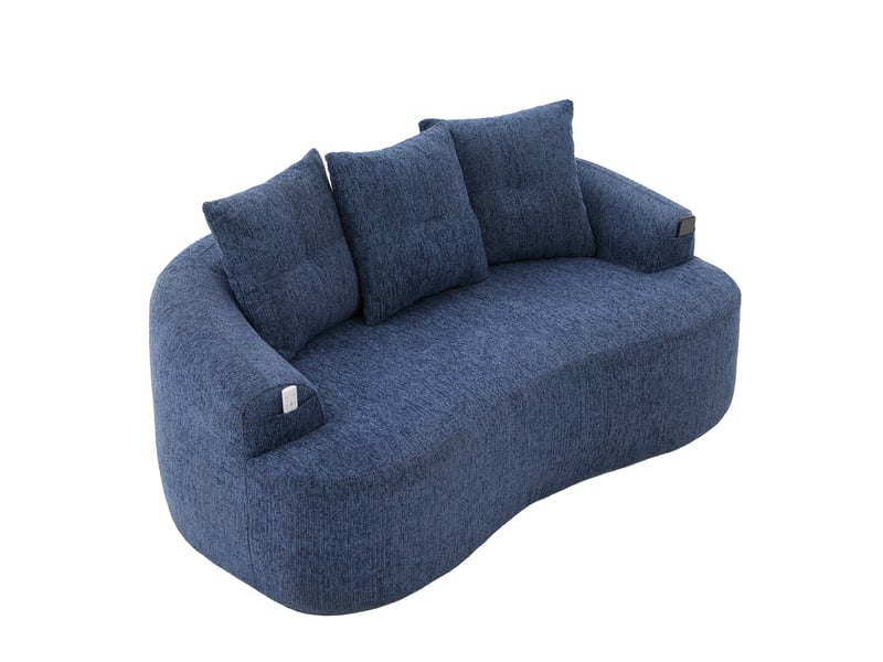  Canapé fixe 2 places 164 x 92 cm bleu en chenille, assise profonde avec ressorts ensachés et 3 coussins  - Conforama D