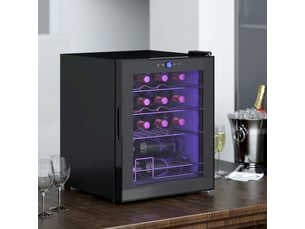Cave à vin 16 bouteilles 42l, réfrigérateur à vin et boissons avec température réglable 5-18°c, noir, porte en verre