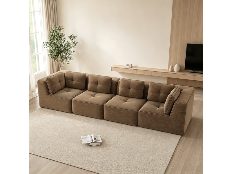  Canapé modulable 4 places sans armature, coussins moelleux et assise profonde antidérapante, 69 × 386 × 177 cm, marron  - Conforama D