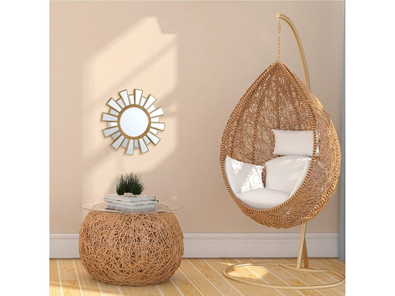  Miroir rond suspendu doré – miroir sculpté de style européen – décoration bohème pour salons et bureaux – 25 cm  - Conforama D