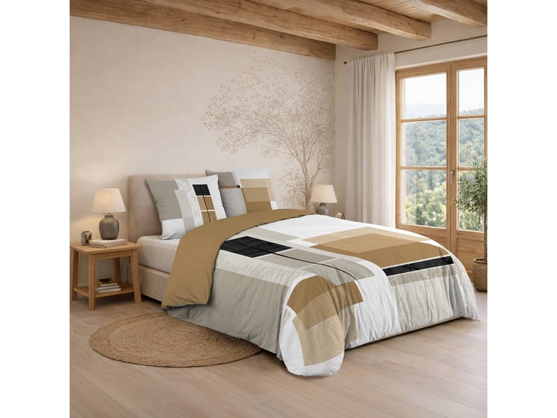  Parure de lit 3 pièces 260 x 240 cm quadro miel imprimé géométrique 1645315 - Conforama B