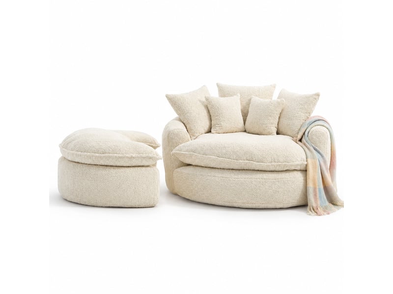  Fauteuil lounge large avec repose-pieds et coussins beige evryae  - Conforama A