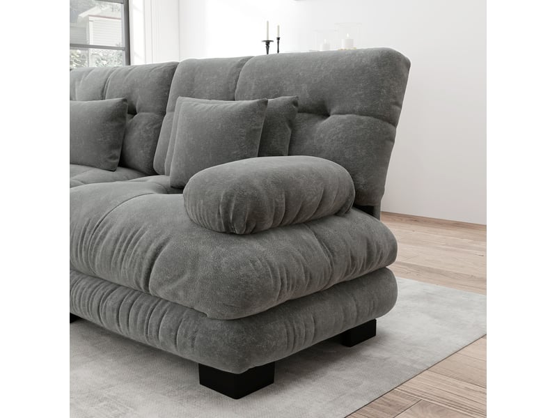  Canapé modulable 313x77x81cm 3 places, assise confortable, accoudoirs courbés, structure en bois, tissu chenille, gris  - Conforama E