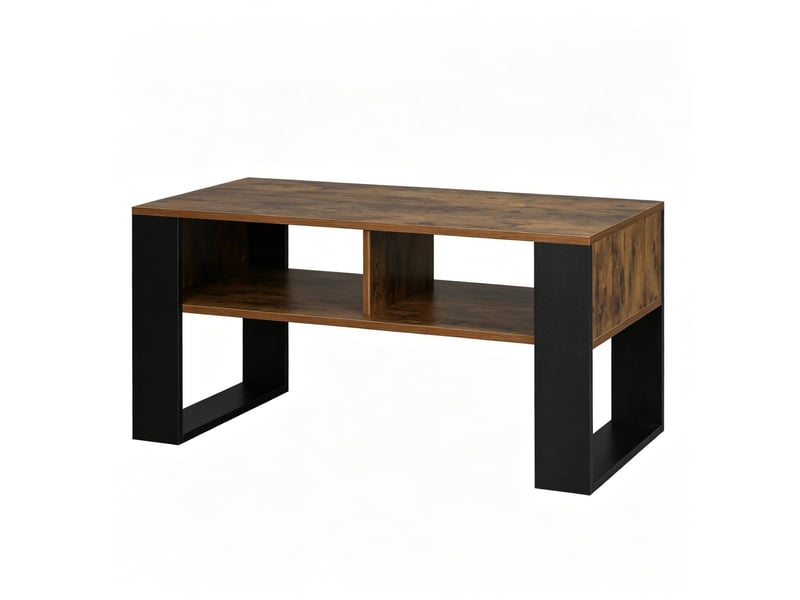  Table basse avec 2 compartiments ouverts 90x45x45 cm en bois noir et brun rustique  - Conforama A