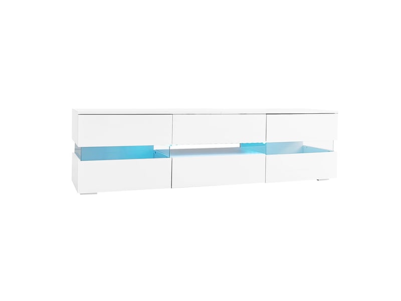  Meuble tv 160x40x50, design moderne blanc brillant avec éclairage led, 2 portes, 1 tiroir, espace ouvert meuble tv avec rangement  - Conforama E