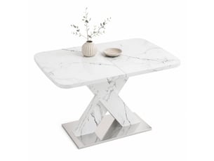 Table de salle à manger extensible en mdf et acier 120-160×80×76,5 cm blanche effet marbre
